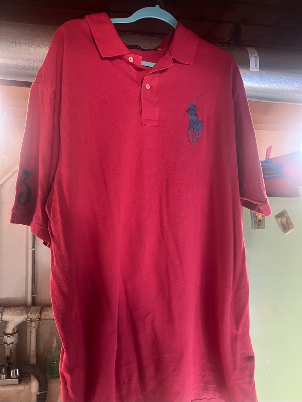 Ralph Lauren Red Polo with Navy Pony and Sleeve Number